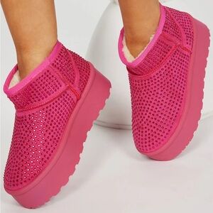 Fashion Nova Pink Studded Ankle Platform Boots